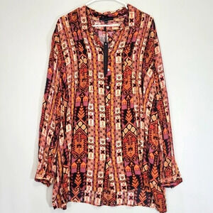 NEW Jane and Delancey Ultra Soft Aztec Boho Print Button Down Tunic size XL